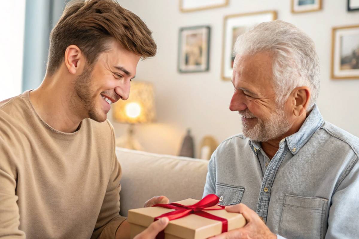 fils offrant un cadeau à son père