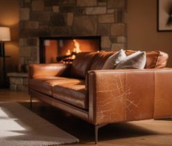 canapé en cuir usé