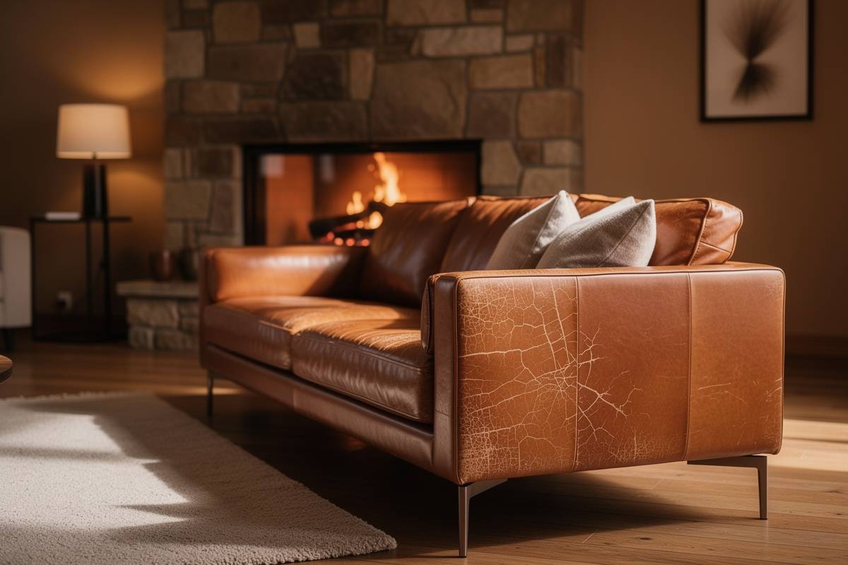 canapé en cuir usé